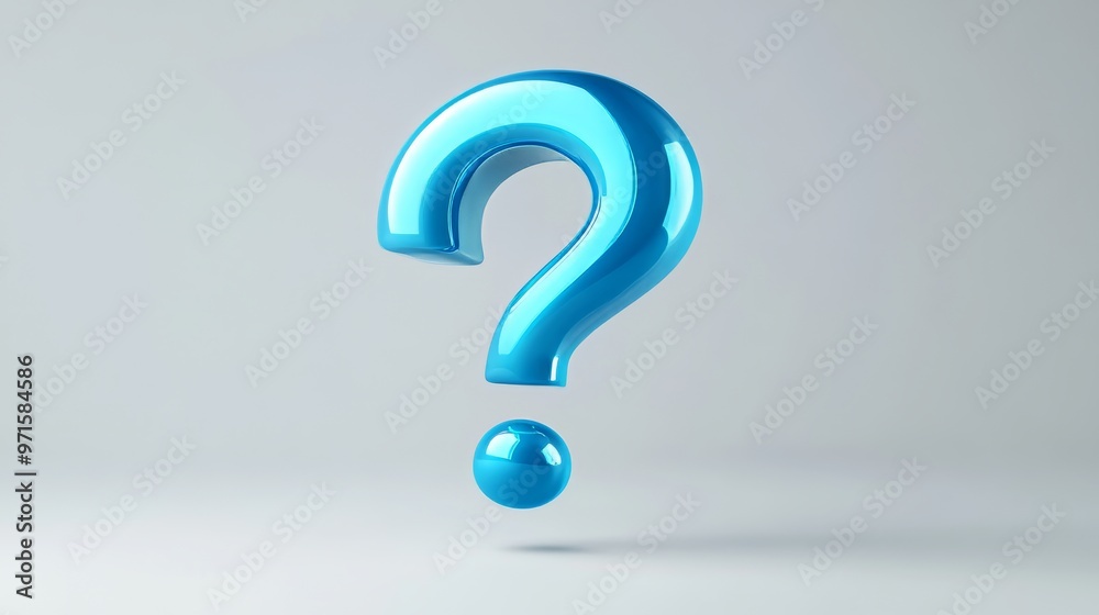 Big blue question mark floating over white background Big blue question mark floating over white background