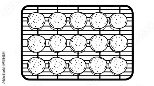 Shortbread rounds in a circular pattern on a cooling rack, freshly baked, vector illustration art