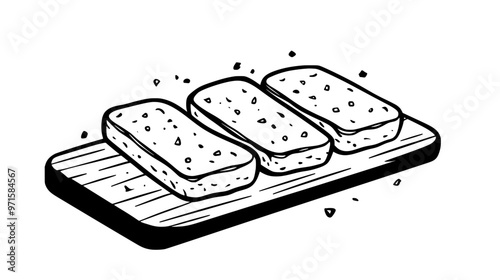 Shortbread fingers on a wooden board with crumbs scattered around, vector illustration art