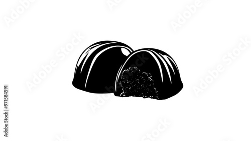 A single bonbon with a small portion missing, revealing the interior texture, vector illustration art