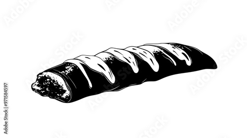 Single cannoli resting on a flat surface, centered, no background objects, vector illustration art