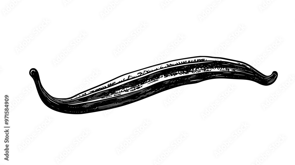 Single vanilla bean pod on plain surface, visible seeds and texture, vector illustration art Single vanilla bean pod on plain surface, visible seeds and texture, vector illustration art