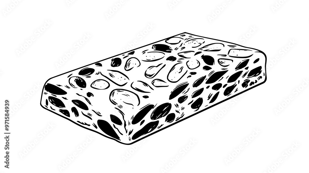 Slice of nougat revealing smooth, flexible texture with a generous amount of nuts, vector illustration art Slice of nougat revealing smooth, flexible texture with a generous amount of nuts, vector illustration art