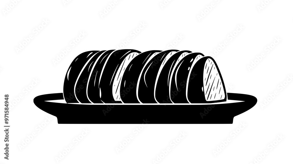 Sliced pound cake evenly arranged on a flat serving dish, vector illustration art Sliced pound cake evenly arranged on a flat serving dish, vector illustration art