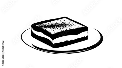 Single tiramisu slice in the middle of the image, no surrounding elements, vector illustration art