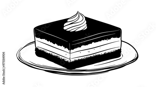 Single tiramisu on a flat surface, no distractions or props, vector illustration art