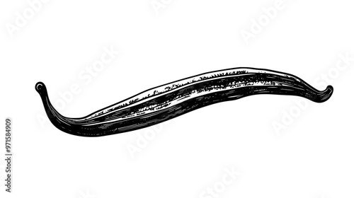 Single vanilla bean pod on plain surface, visible seeds and texture, vector illustration art