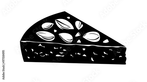 Slice of almond-based confection revealing almond-packed interior and solid texture, vector illustration art
