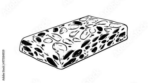 Slice of nougat revealing smooth, flexible texture with a generous amount of nuts, vector illustration art