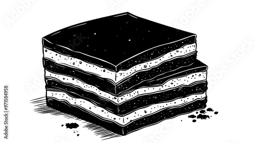 Sliced sponge cake, neatly arranged on a smooth surface, vector illustration art