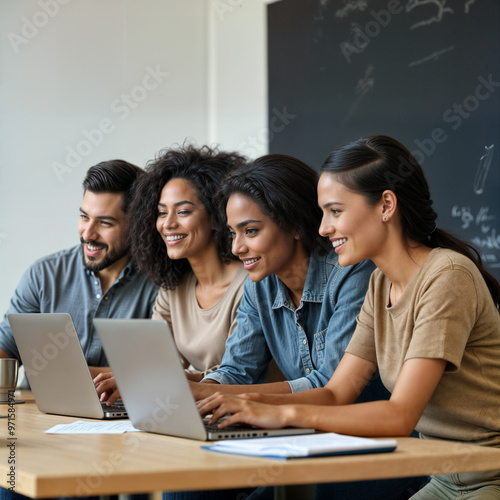 student diversity education group laptop working person