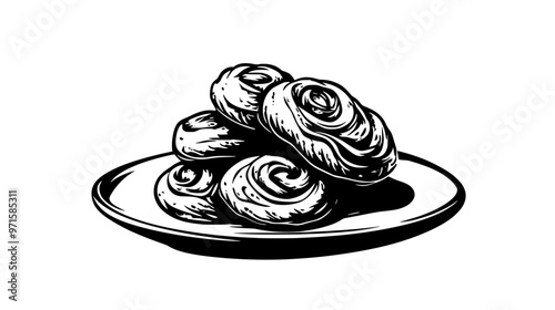 Stack of Danishes, each with a slightly different shape, on a flat, neutral surface, vector illustration art