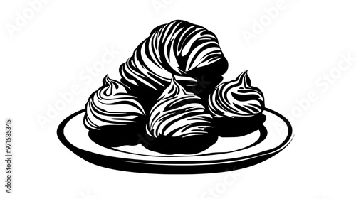 Stack of pastries with an open spiral design, arranged on a serving plate, vector illustration art