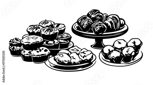 Table filled with apple cinnamon-flavored pastries, prepared for a special occasion, vector illustration art