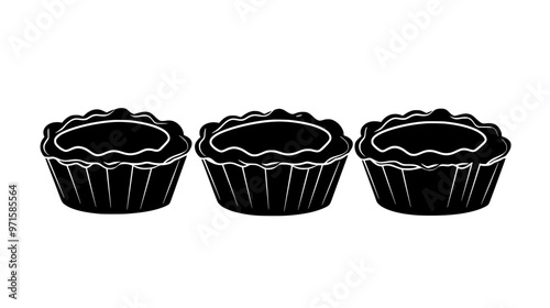 Three tarts in a straight line, no background or additional elements, vector illustration art