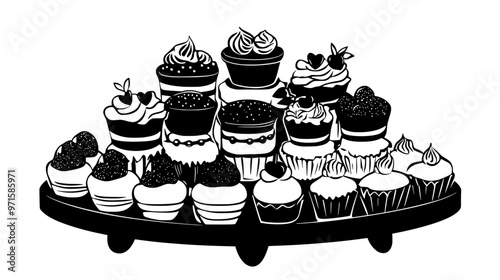 Variety of sweet treats stacked on a platter for a special occasion celebration, vector illustration art