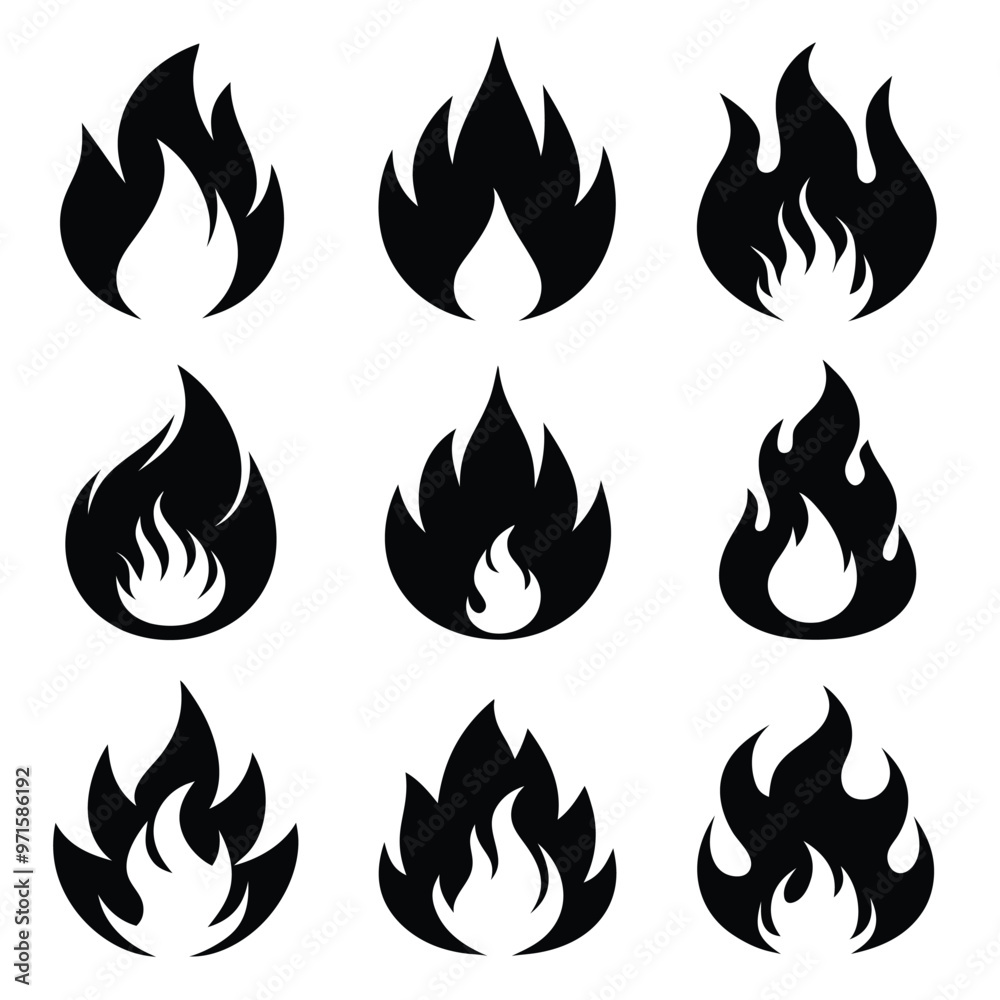 Fire Icon Set Symbol cartoon png , Flame Burn icon EPS Vector