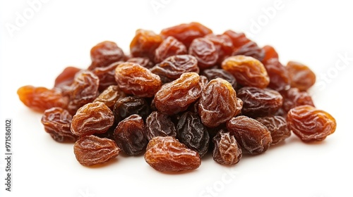 Pile of raisins isolated on white background