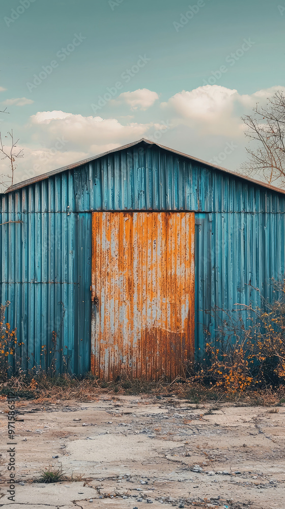 Abandoned shelter made from corrugated metal, showcasing rustic charm and natures reclaiming touch