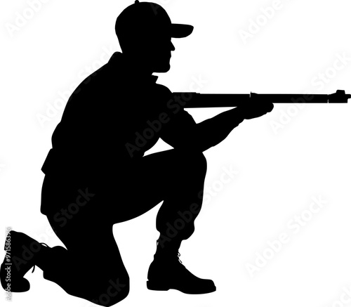 Vektor Körper Silhouette - Jäger mit Gewehr in der Hocke bei der Jagd - Design Element - In der Wildnis Outdoor Wild jagen