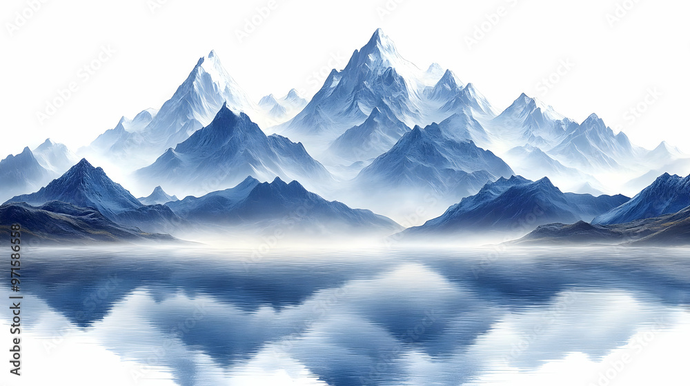 Serene mountain landscape reflecting in calm water, evoking tranquility and natural beauty. Serene mountain landscape reflecting in calm water, evoking tranquility and natural beauty.