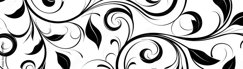 Fototapeta premium Black and White Floral Swirls Abstract Art, Abstract Art, Floral Design, Swirl Pattern