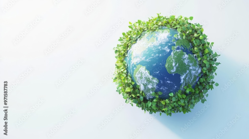 Earth surrounded by green leaves symbolizing nature conservation and environmental protection with a clean white background. Earth surrounded by green leaves symbolizing nature conservation and environmental protection with a clean white background.