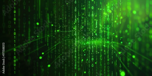 Green binary code abstract technology background with lines and digits