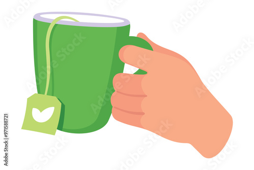Hand Hold Ceramic Mug or Cup with Tea Vector Illustration
