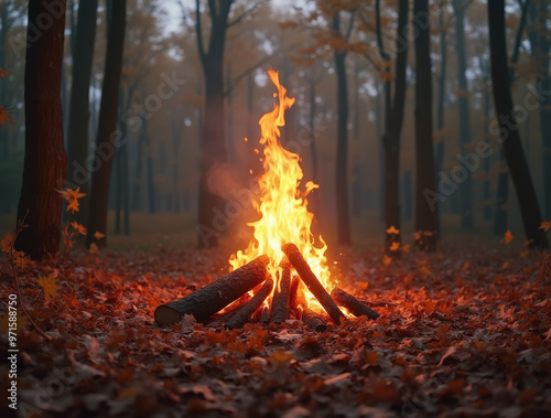 Lagerfeuer im Herbstwald