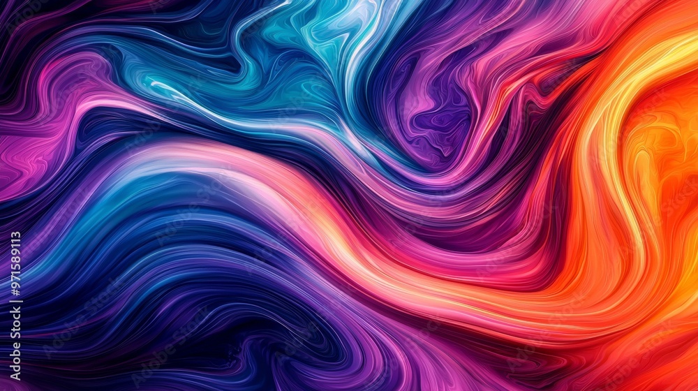 Fototapeta premium Fluid Abstract Art Wavy Lines in Vibrant Colors, digital art, abstract art, abstract background