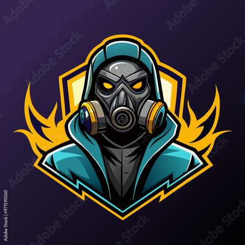 Man in gas mask stalker mascot for sports and esports vector logo