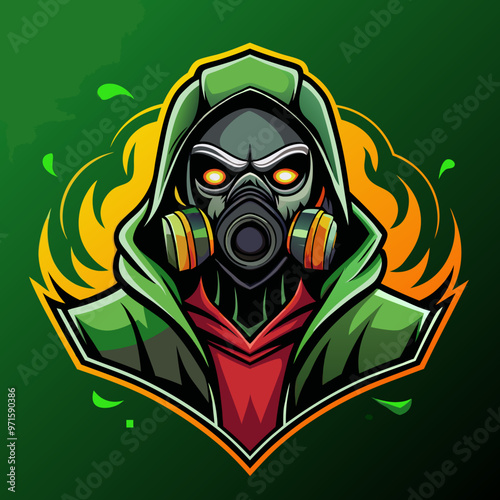Man in gas mask stalker mascot for sports and esports vector logo