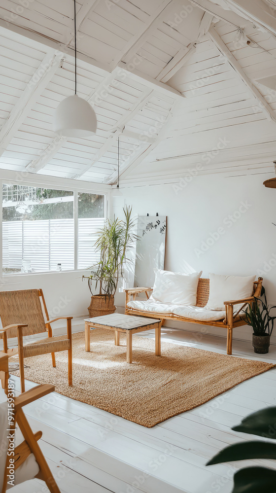 Bright, clean interior of temporary housing shelter with natural light Bright, clean interior of temporary housing shelter with natural light