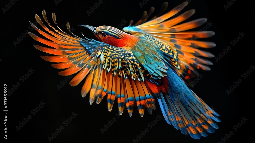 Obraz premium Colorful exotic bird flying showing beautiful feathers