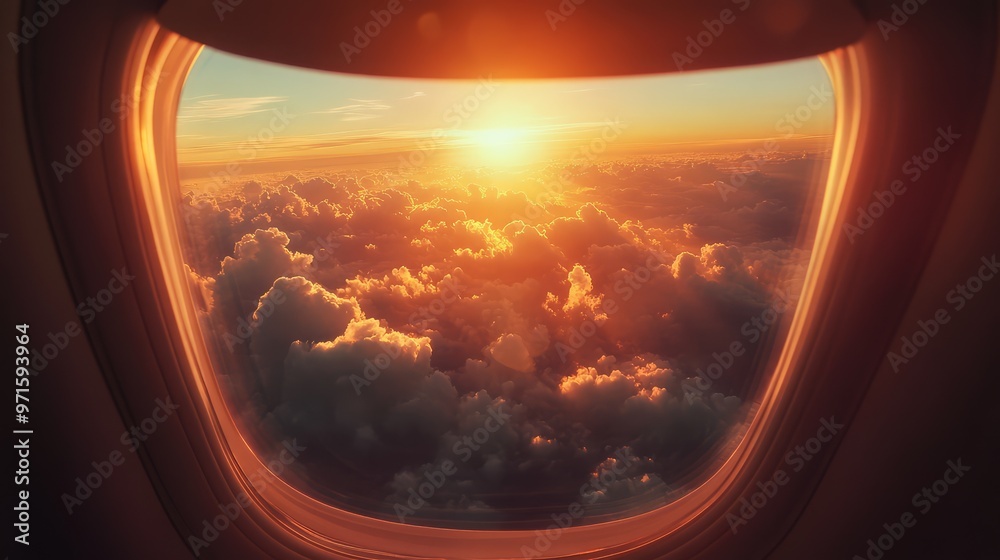 Sunset Through Aircraft Window. Sunset Through Aircraft Window.