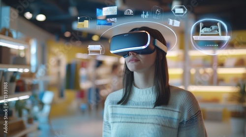 Woman Using Virtual Reality Headset To Design Furniture