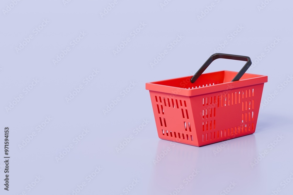 Fototapeta premium 3D Red Shopping basket icon isolated on purple background. Online Shopping Concept, E-Commerce logistic delivery Concept. Minimal Empty red shopping basket plastic icon creative design. 3d render.