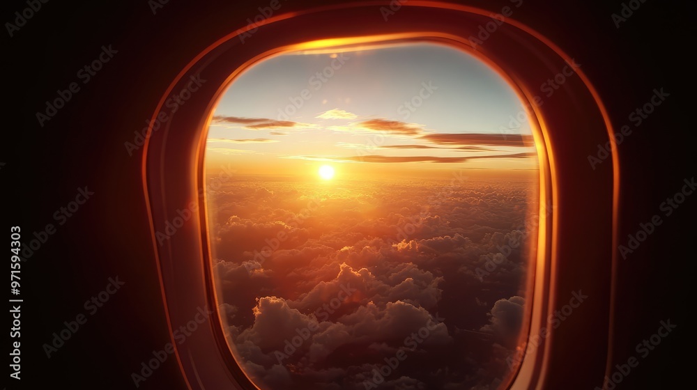 Sunset Through Aircraft Window. Sunset Through Aircraft Window.