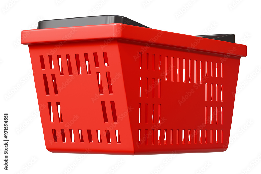 Fototapeta premium 3D Red Shopping basket icon isolated on purple background. Online Shopping Concept, E-Commerce logistic delivery Concept. Minimal Empty red shopping basket plastic icon creative design. 3d render.