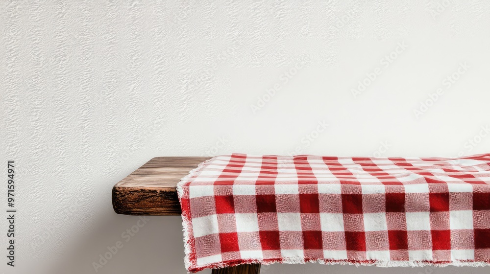 Checkered Tablecloth on Wooden Table. Checkered Tablecloth on Wooden Table.