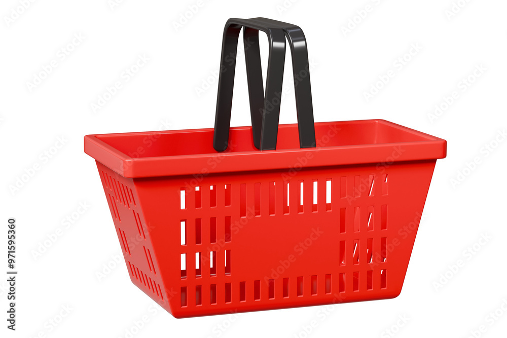 Fototapeta premium 3D Red Shopping basket icon isolated on purple background. Online Shopping Concept, E-Commerce logistic delivery Concept. Minimal Empty red shopping basket plastic icon creative design. 3d render.