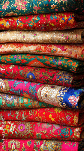 Colorful traditional Turkish fabrics with intricate designs and vibrant colors