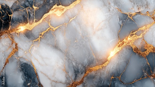 White and gray marble with golden veins and accents, creating a luxurious and elegant background.