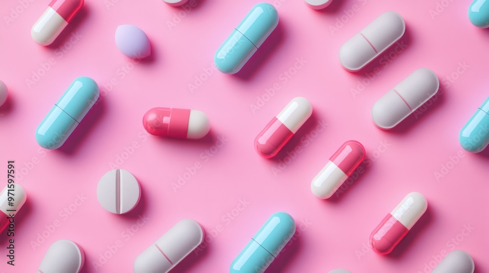 Colorful Pills on Pink Background