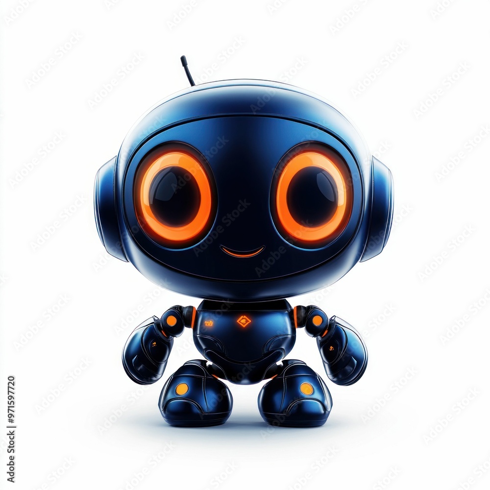 Cute Futuristic Robot with Big Eyes on White Background Cute Futuristic Robot with Big Eyes on White Background