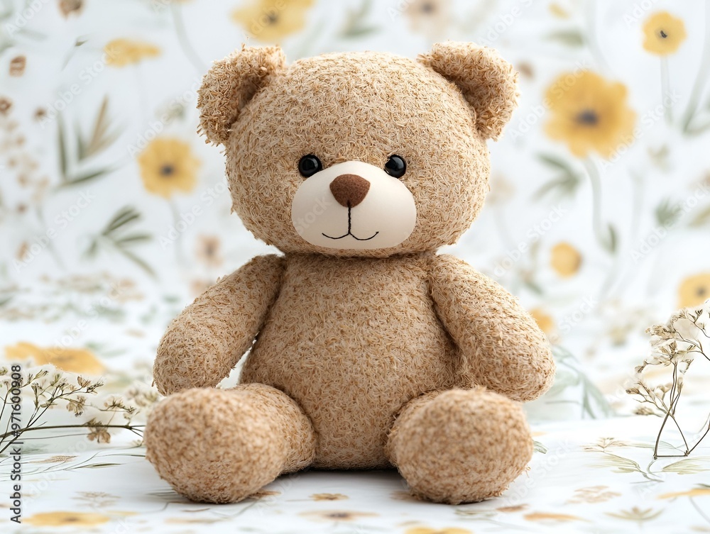 Obraz premium a stuffed bear on a floral background. 