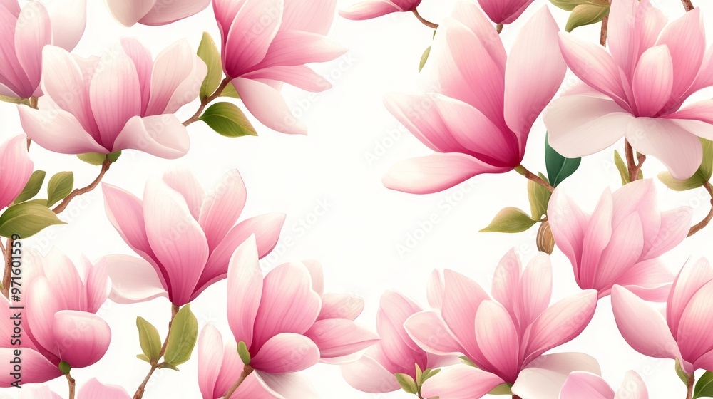 A beautiful seamless pattern featuring delicate pink magnolia blossoms, perfect for adding a touch of elegance and spring charm to your designs.