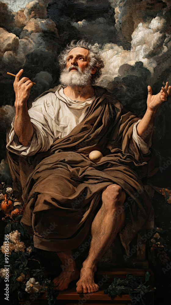 Empedocles surrounded by four classical elements, depicting wisdom and contemplation Empedocles surrounded by four classical elements, depicting wisdom and contemplation