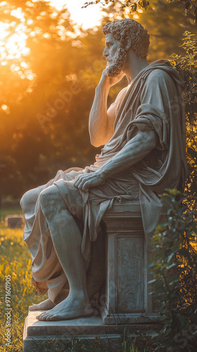 A serene statue in nature, capturing moment of reflection and peace photo